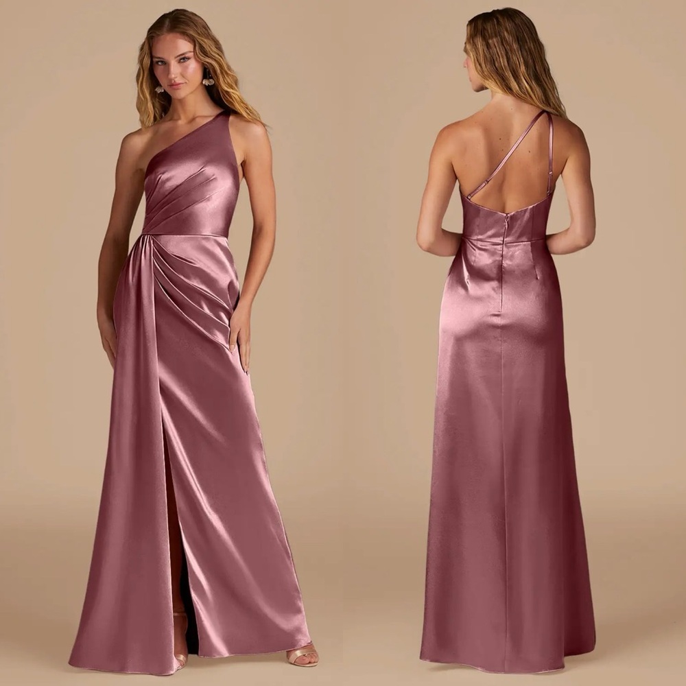 Azazie Mika Vintage Mauve Sheath One Shoulder Metallic Satin Dress